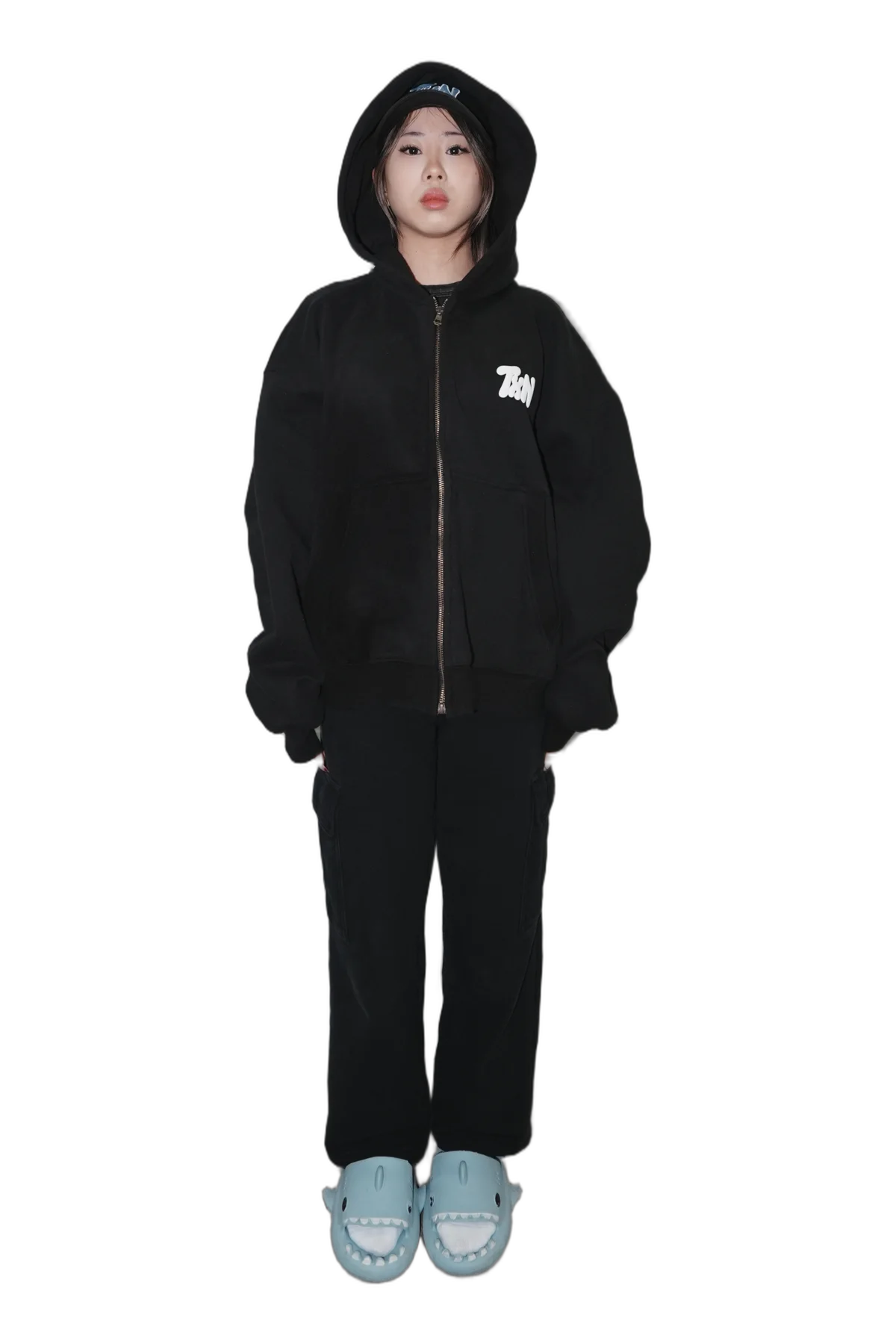 Model wearing the TXN hoodie